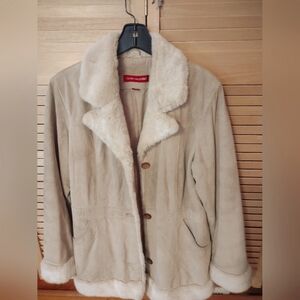 Gloria Vanderbelt real leather faux fur 3/4 length coat size large